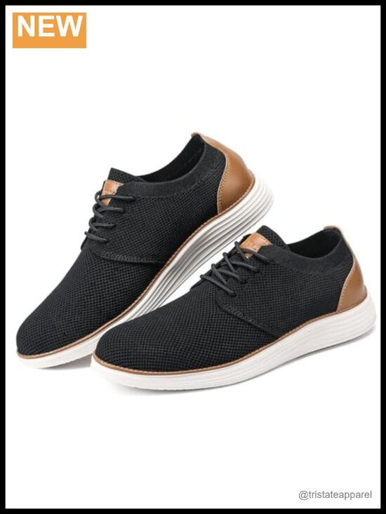 Splicing Knitted Upper PU Leather Dress Sneakers Casual Walking Business main image 5